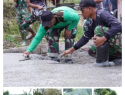 Tetap Semangat Percepat Pengecoran Rabat Jalan, Anggota Satgas TMMD Ke 127 Kodim 0808/Blitar Di Bulan Puasa