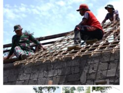 Bahu Membahu Pasang Genteng RTLH, Satgas TMMD Ke 127 Kodim 0808/Blitar Dan Warga Tunjukkan Kekompakan